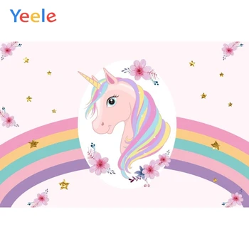 

Yeele Baby Birthday Party Pink Rainbow Unicorn Photography Backgrounds Custom Vinyl Photographic Backdrop For Photo Studio Props