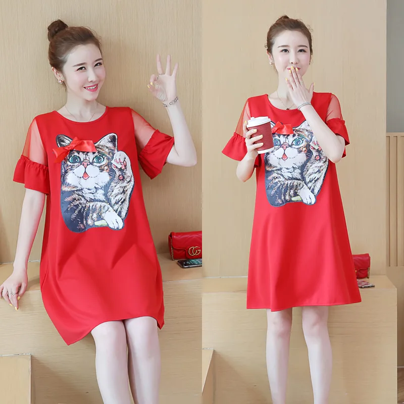 

Maternity Clothes Dress Summer 2019 New Style Maternity Dress Versatile Loose-Fit Dress T-shirt Mid-length