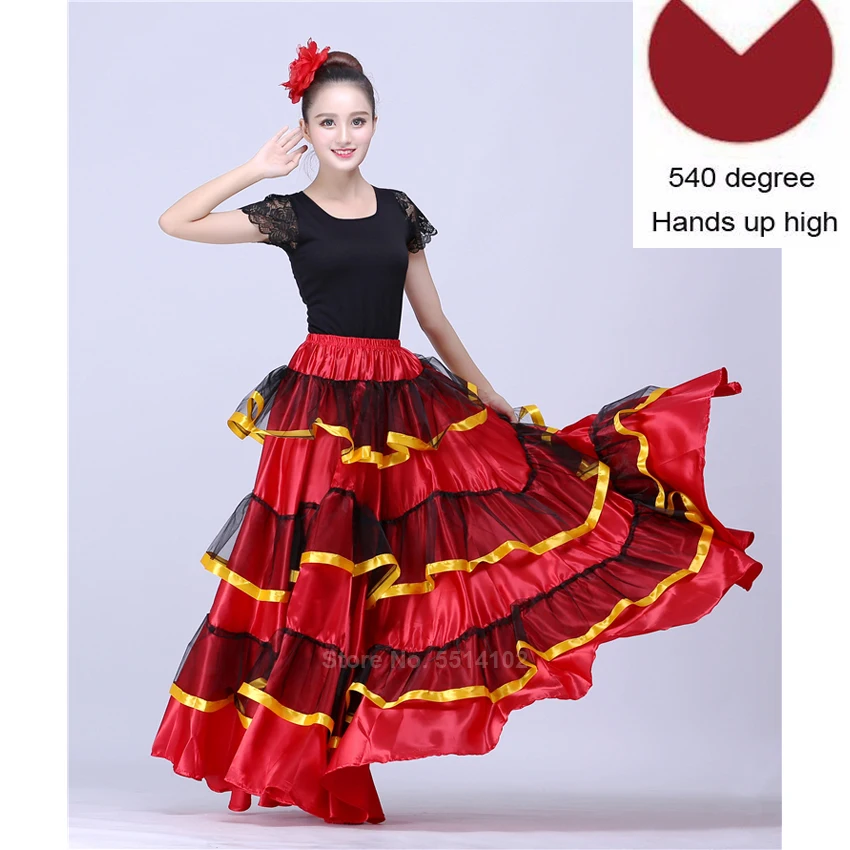 Для взрослых Spainish традиционная юбка фламенко атласная коррида рюшами качели для женщин Бальные профессиональный конкурс сценическая одежда - Цвет: Skirt3(540)