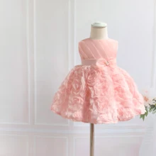 Розовое Кружевное праздничное платье для маленьких девочек платье для дня рождения с бантом и бусинами для маленьких девочек, платье на крестины для маленьких девочек, платье-пачка для крещения