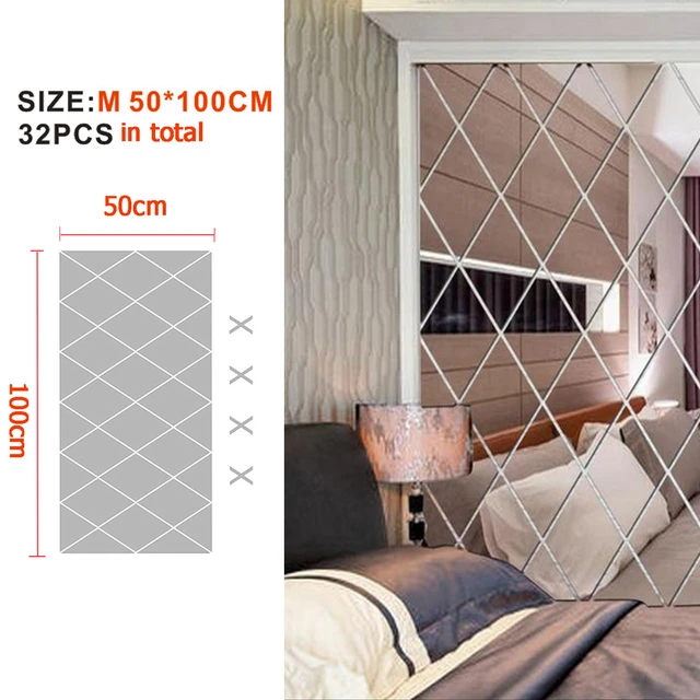 Espejo Adhesivo De Pared Para Decoración Del Hogar, Triángulos De Diamante,  Autoadhesivo, 54 Uds. - Adhesivos De Pared - AliExpress