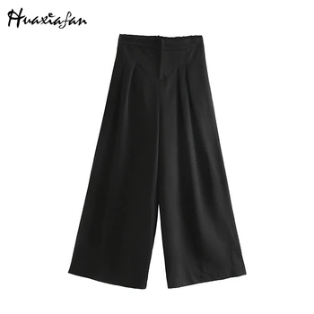 

Huaxiafan Black High Waist Pants Cotton Wide Leg Pants Trousers Women Casual Loose Streetwearing Elegant Fashion Femme Bottoms