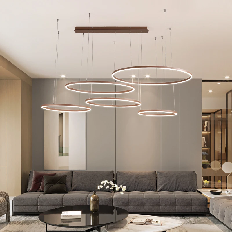 

New brown rings chandelier lighting modern LED chandelier 3/4/5 circle AC110~240V for lobby living room dining room kitchen
