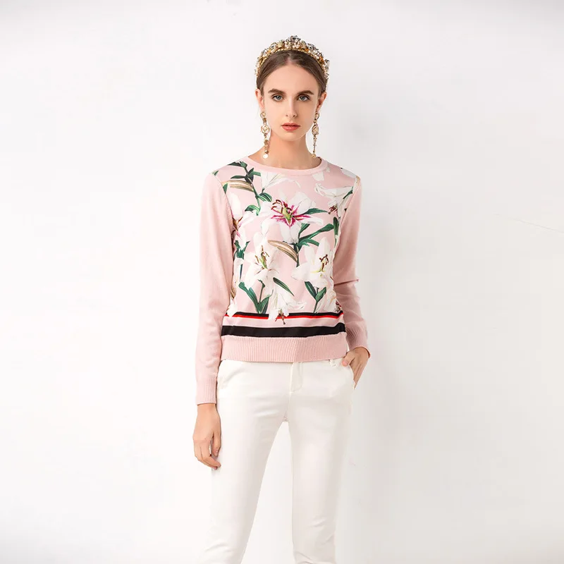 

Chic women's sweat pullovers tops 2019 autumn high quality floral print sweaters B053