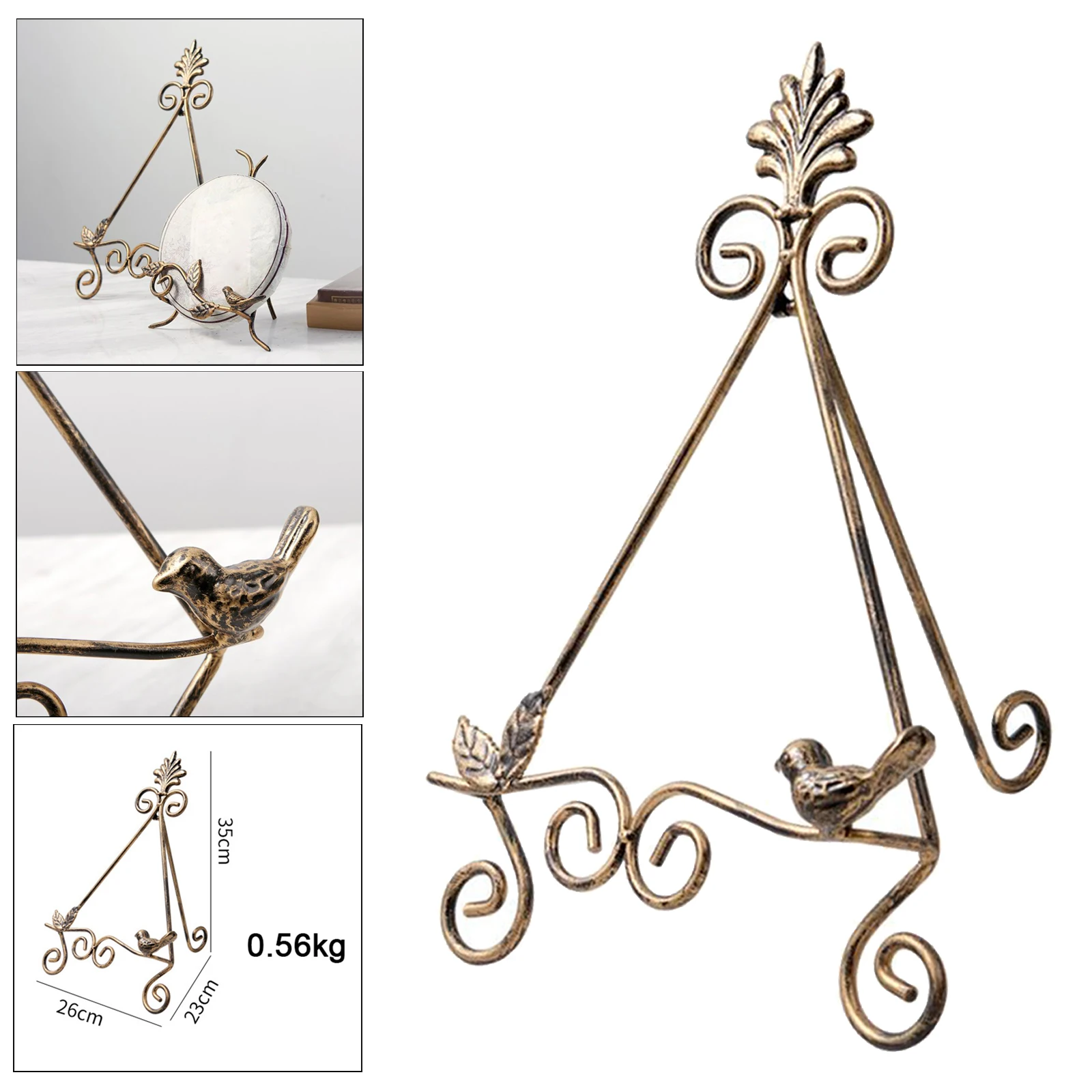 Iron Display Stand, Iron Easel Plate Photo Holder Stand, Displays Picture Frames, Decorative Plates for Home Wedding Tabletop