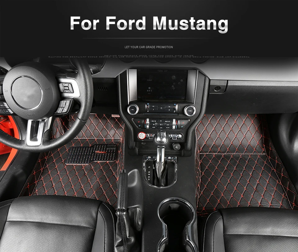 1 SHINEKA Floor Mats for Ford Mustang 2015-2017 Leather Foot Mat Anti-dirty Luxury Decal for Mustang 2015 Accessorie