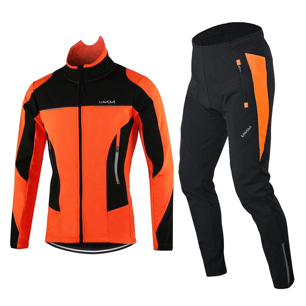 Lixada велосипедная Одежда Набор для мужчин зима ветрозащитный с длинным рукавом Велоспорт Джерси пальто куртка с 3D мягкие брюки
