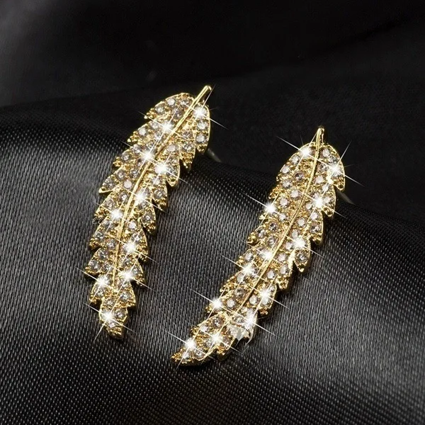 Роскошные элегантные серебряные серьги-гвоздики с перьями и крыльями ангела для женщин, вечерние свадебные серьги с кубическим цирконием и кристаллами