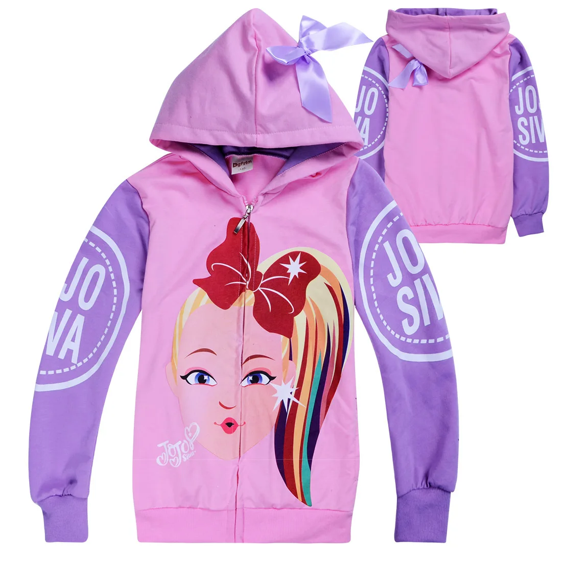 

3-12Y Cartoon JOJO Siwa Girls Autumn Jackets Coats Hoodies with Bow Children Zipper Outerwear Coat Casual Clothing Clothes