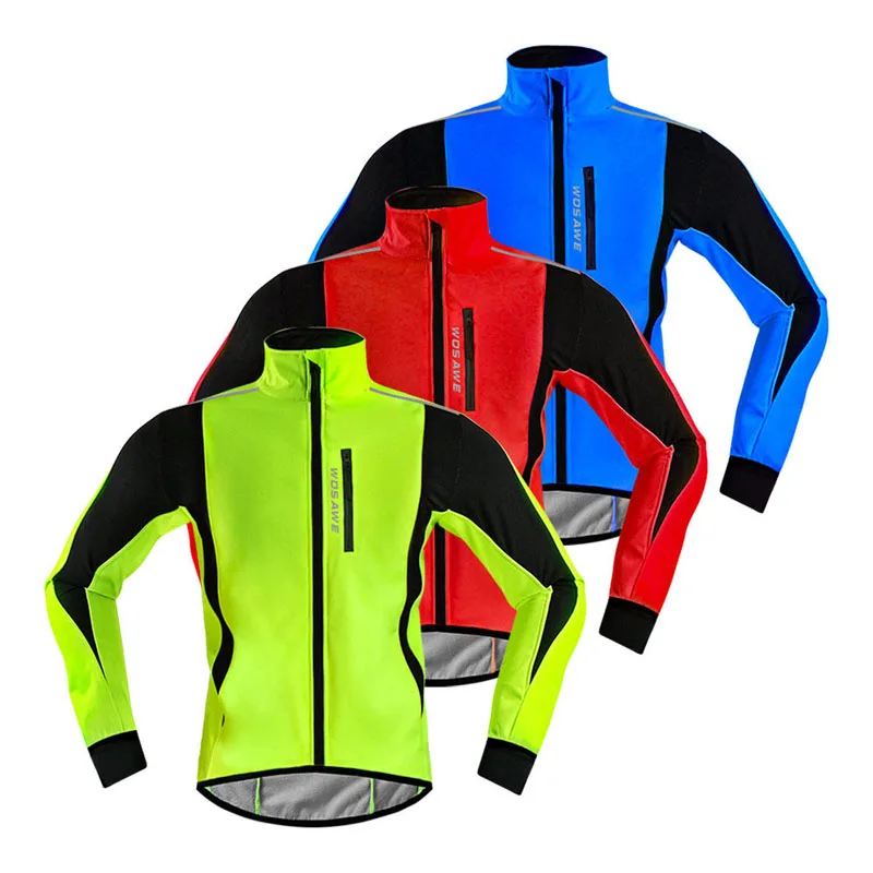 

WOSAWE Waterproof Windproof Fleece Warm Three-Layer Cycling Jersey Bike Long-Sleeved Jersey Reflective Strip Polyester Jerseys