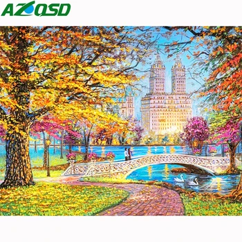 

AZQSD Diamond Painting Mosaic Tree Cross Stitch Home Decoration Diamond Embroidery Sale Fall Landscape Handmade Craft