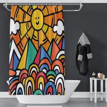 

Cassisy Shower Curtain Colorful Sun landscape cartoon Creative Bathroom Decor Waterproof 100% Polyester Washable Curtain W/Hooks