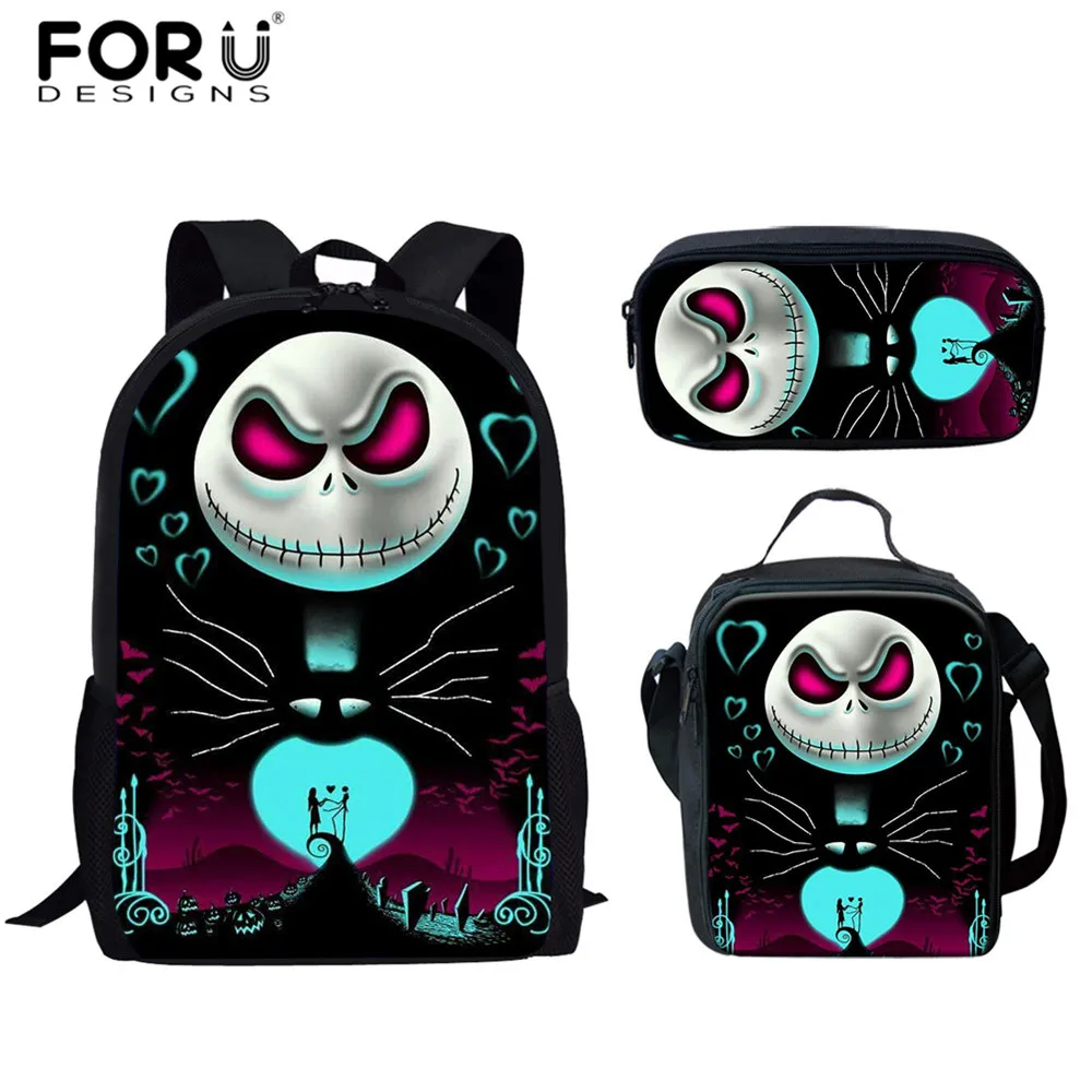 HME1503CGK FORUDESIGNS/, 3 комплекта, школьные ранцы для мальчиков, Кошмар перед Рождеством, принт в виде черепа, рюкзак в готическом стиле, Детская сумка для книг - Цвет: HME1503CGK
