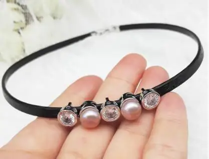 New 924+Natural freshwater pearl short Korean black neck Necklace - Окраска металла: 3