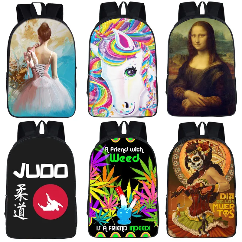 Рюкзак с танцовщицей балета/единорогом/Моной Лизой/дзюдо для подростков детские