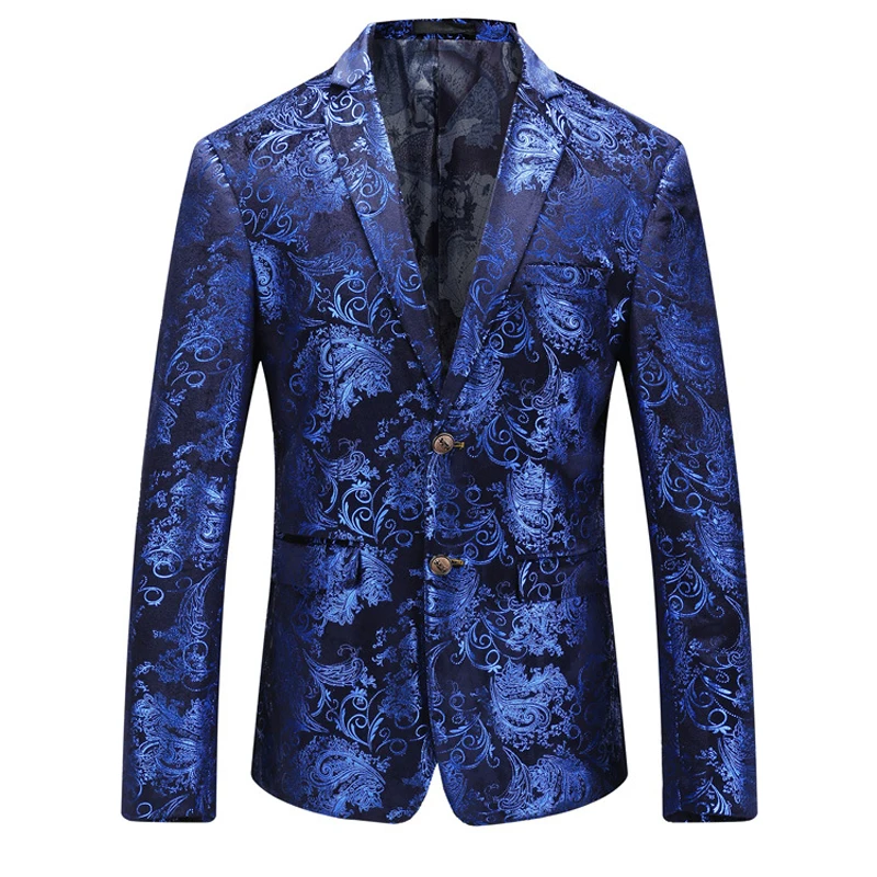 blue 7773 Shenrun мужской блейзер Модные повседневные куртки осень зима цветочный узор бархатный пиджак Свадебный Жених Вечеринка Выпускной костюм - Цвет: blue 7773