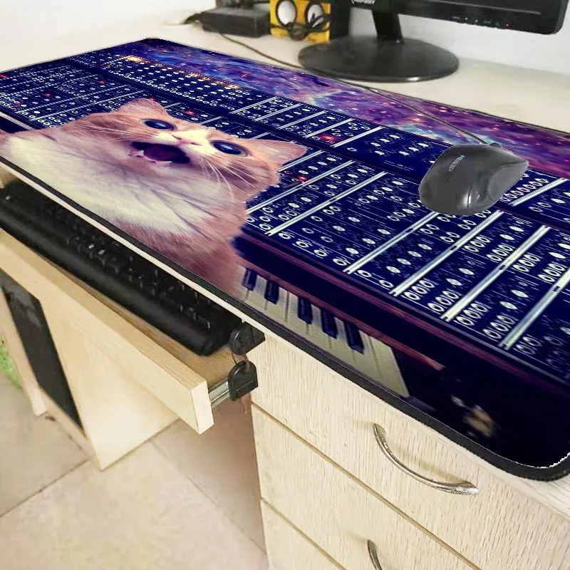  Anime DJ Cat Space Large Speed Gaming Mouse Pad for Gamer Mouse Keyboard Mat Lock Edge Mousepad for