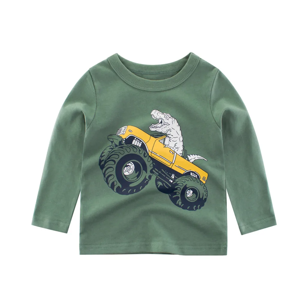 Новая футболка для маленьких мальчиков хлопковая детская одежда с длинными рукавами и принтом динозавра Детская осенняя блузка футболки для маленьких мальчиков топы, футболки - Цвет: G