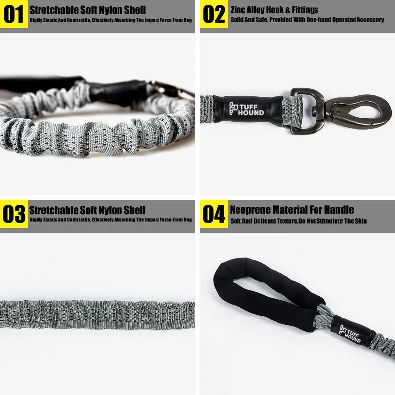 TUFF HOUND Pet Dog No Pull Leash Nylon Leash for Dogs Quick Release Elastic Lead Rope With Control Handle For Walking Running