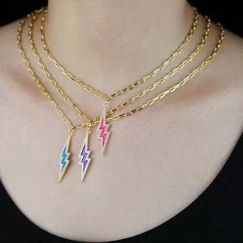 

fluorescent Neon enamel bolt charm lightning pendant necklace 2020 summer trendy women jewelry