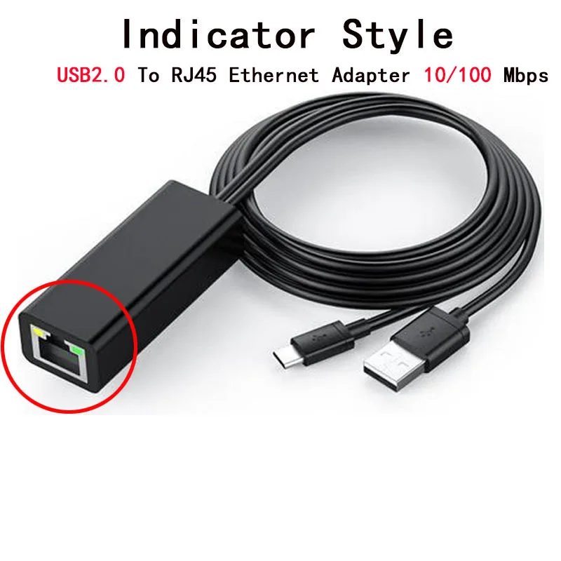 Black Micro USB2.0 к RJ45 10/100 Мбит/с USB Ethernet адаптер Сетевая карта LAN USB адаптер Lan RJ45 карта для пожарной ТВ/Google Chromecast - Цвет: Black