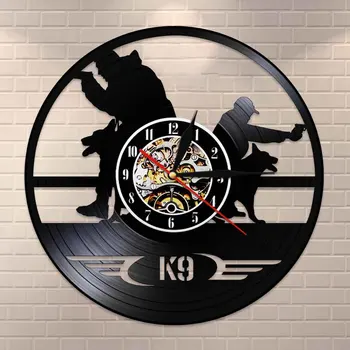

Silent Quartz Vinyl Record Wall Clock K9 Police And Military Dog Training Decorative Wall Clocks Watch Creative Room Wall Decor