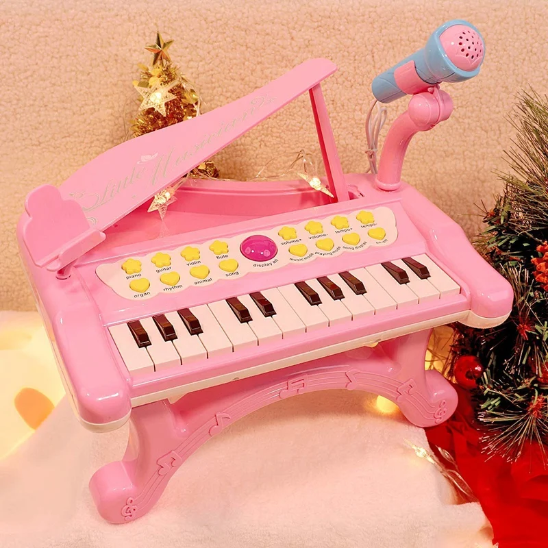 

Toddler Piano Toy Keyboard Pink for Girls Birthday Gift 1 2 3 4 Years Old Kids 24 Keys Multifunctional Toy Piano