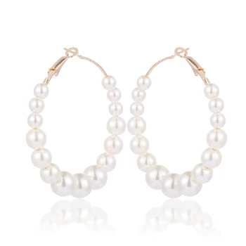 

Duoying New Fashion White Pearl Round Hoop Earrings Women Birthday Party Big Pearl Circle Round Earrings Wedding Fashion Jewelry