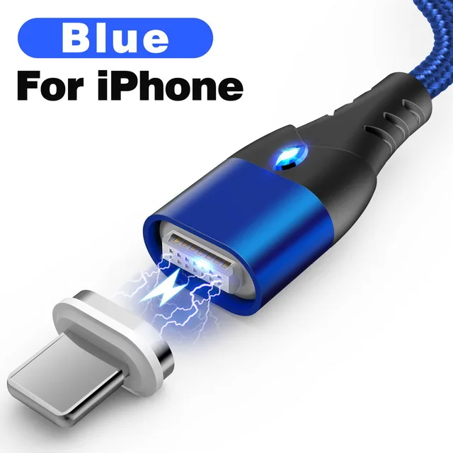 GETIHU 2 м 3A Магнитный кабель быстрой зарядки 3,0 для iPhone 11 XS X Зарядное устройство Тип C Магнит Micro USB для зарядки мобильного телефона, шнур - Цвет: For iPhone Blue