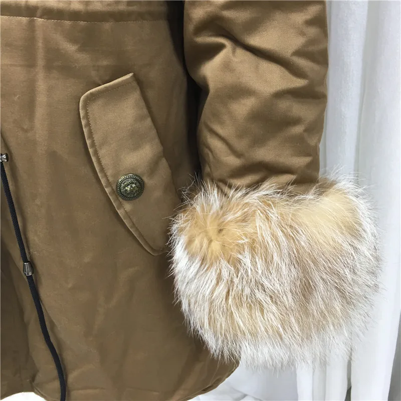 Большая Меховая парка зимняя Casacas Mujeres носит бренд Fox Fur Trim длинная эксклюзивная женская одежда цвета шампанского