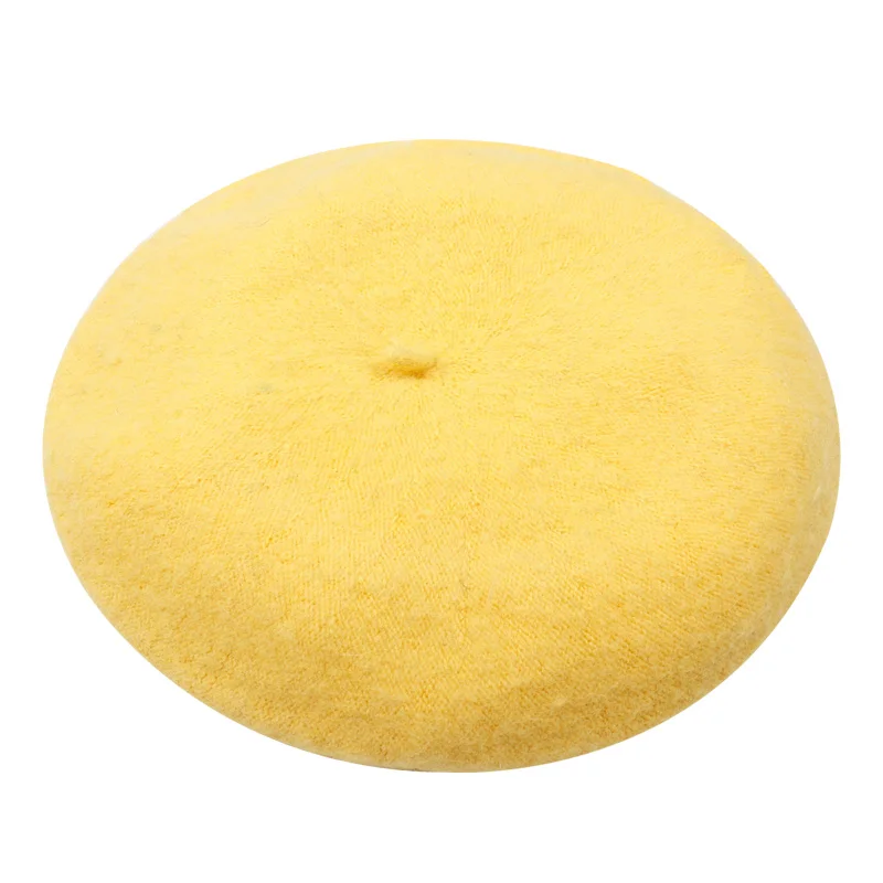 yellow Одноцветный берет, женская шапка, шерсть, Теплые Зимние береты из французского фетра, шапки для женщин, Весенняя уличная шапка Лолиты для девочек и женщин - Цвет: yellow