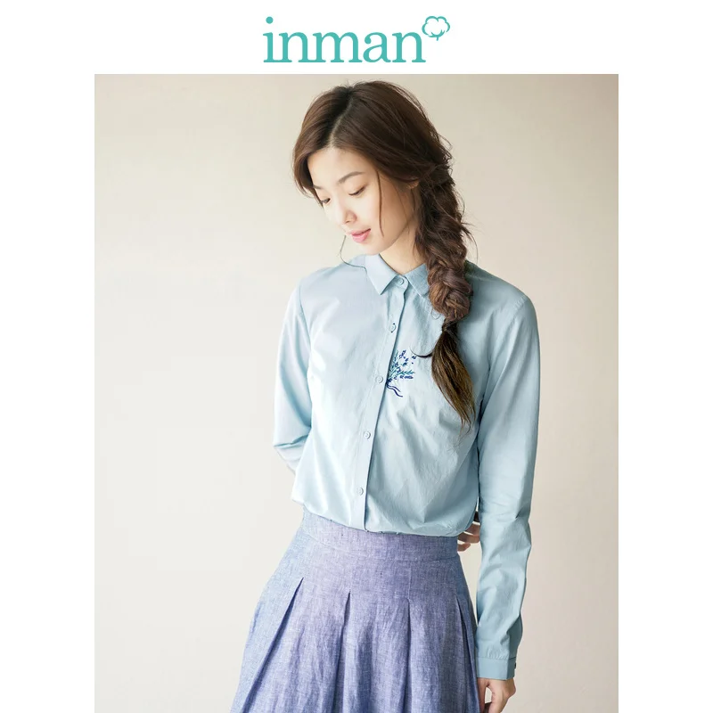 Acheter INMAN femmes automne fleurs coton brodé manches longues chemise Blouse