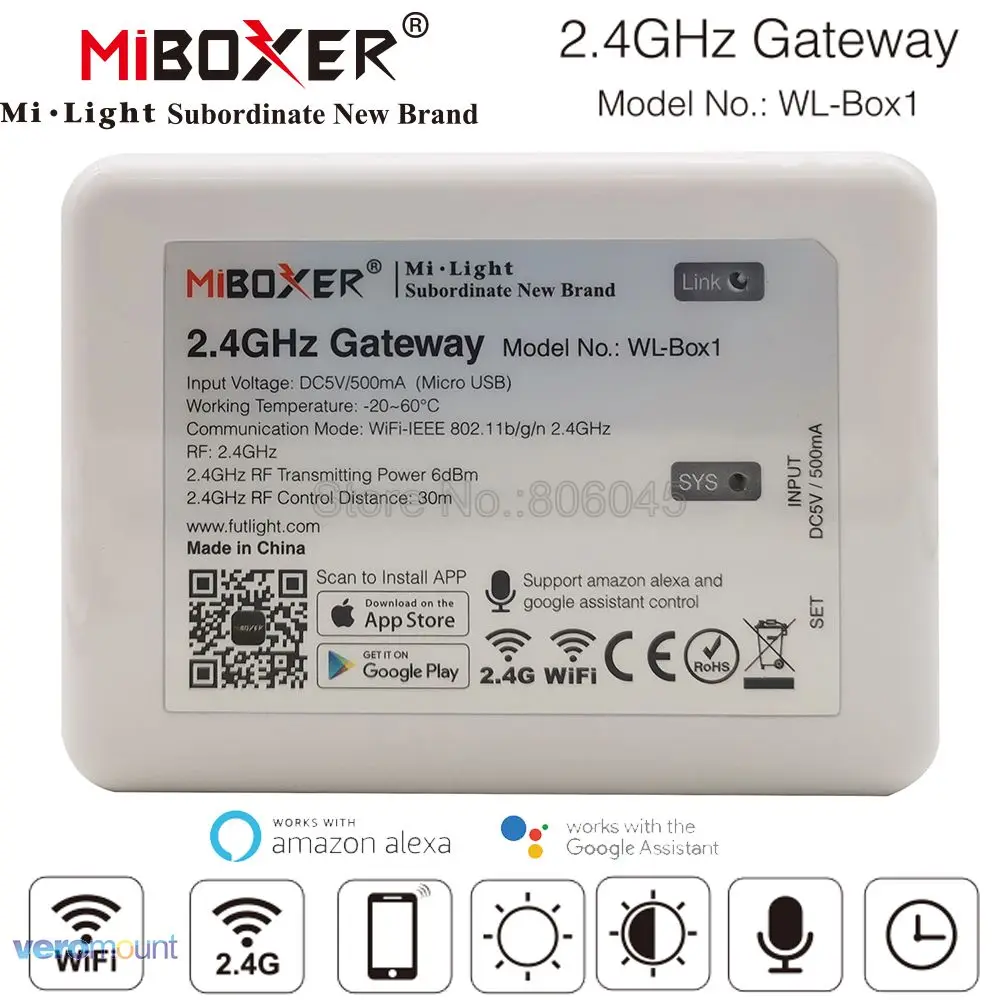 Miboxer WL-Box1 WiFi Беспроводное управление Лер приложение для смартфона/Alexa Google Assistant Голосовое управление для всех продуктов Milight 2,4G