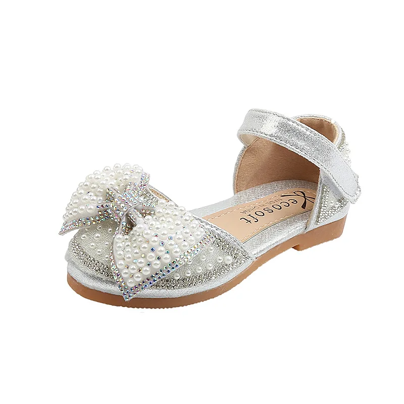 Girls Kids Shoes Rhinestone Butterfly Pearls Princess Shoes Wedding Party Dance