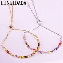 10 шт. цветной регулируемый браслет из циркония для женщин, цепочка с кристаллами CZ, золото/серебро, ювелирные изделия