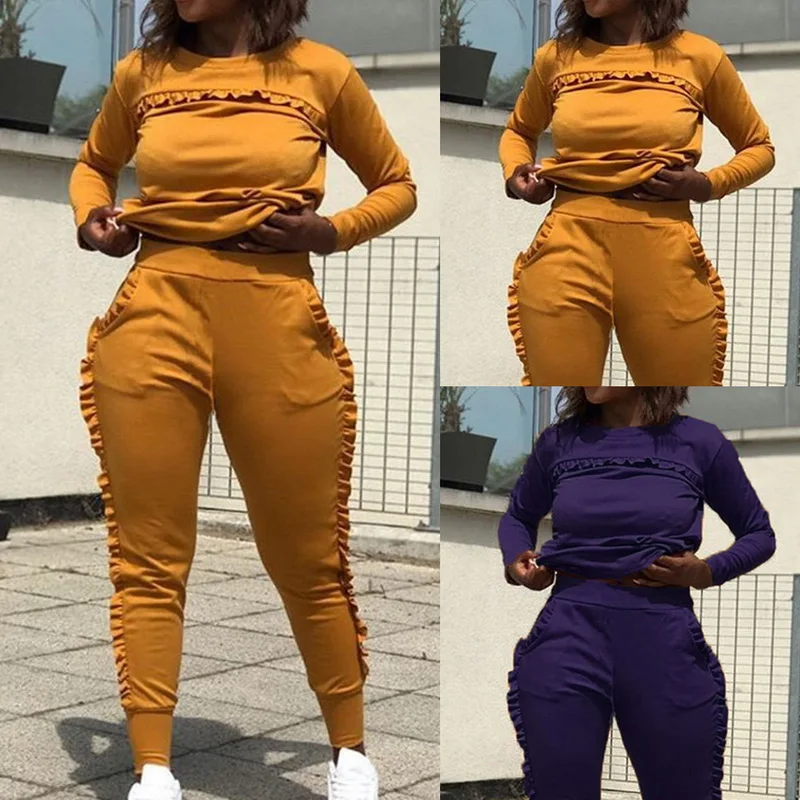 

Women Gym Running Suit Two Piece Solid Long-Sleeved Workout Tracksuit Sets Jogging Sweatsuits Outfitst Sport Set