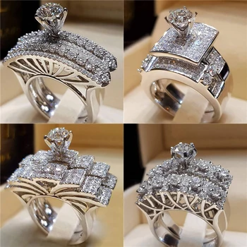 

Vagzeb 2020 New Fashion Luxury Female Wedding Ring Set Full CZ Stone Round Engagement Ring for Woman