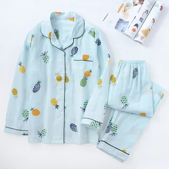 

Femme Nightwear Cotton Pijama Soft and Comfortable Home Wear Print Loose Women's Sleepwear Long Sleeve Sweet Pajamas Suit M-XL