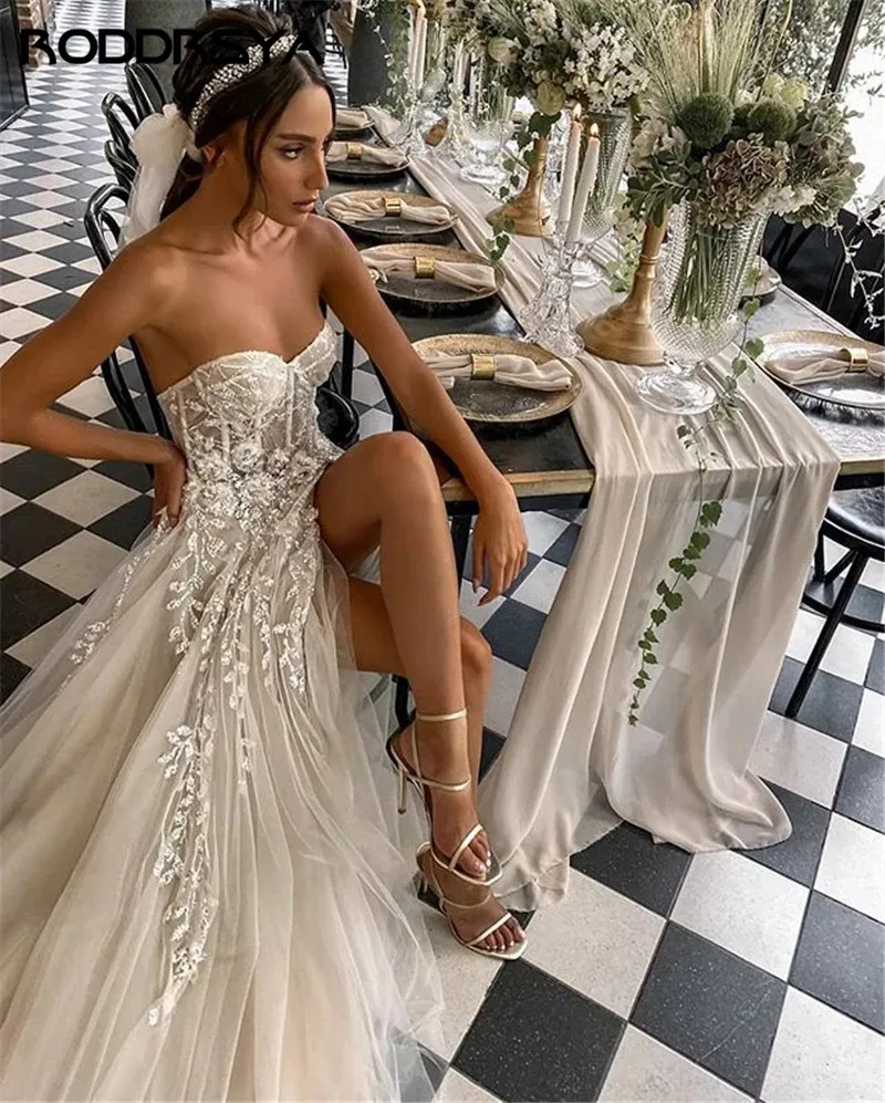 blue dress for baby girl Beach Wedding Dress With Chapel Train White V-neck Sleeveless Backless Lace  Split Long Bridal Gowns – Dbrbridal main image 0