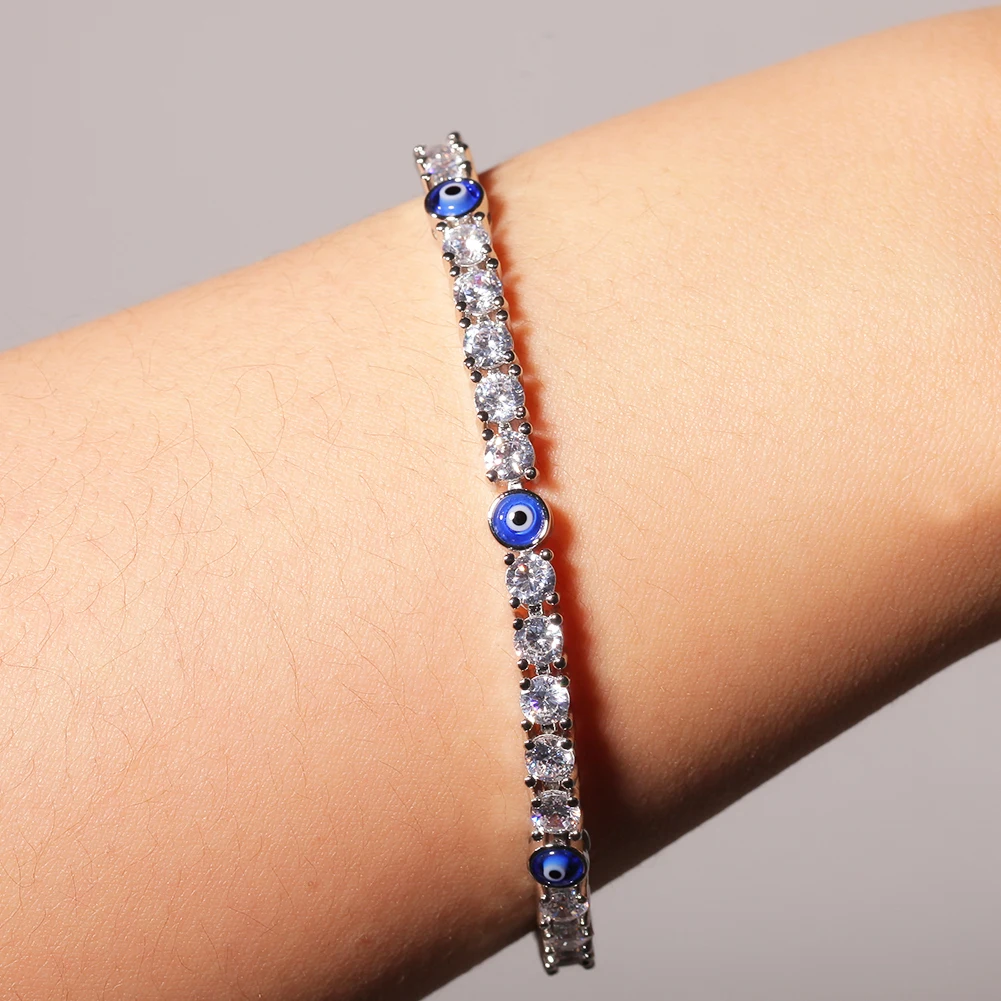 THE BLING KING Tennis Bracelet 4mm Turkish Blue Red Eyes Bracelet AAA CZ Iced Out Luxury Bangles Wholesale Women Hiphop Jewelry
