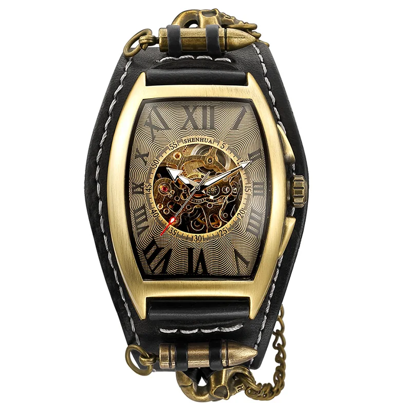 Relogio masculino автоматические часы мужские винтажные бронзовые череп механические наручные часы классические ковбойские часы из натуральной кожи ремешок часы - Цвет: Circle-Black