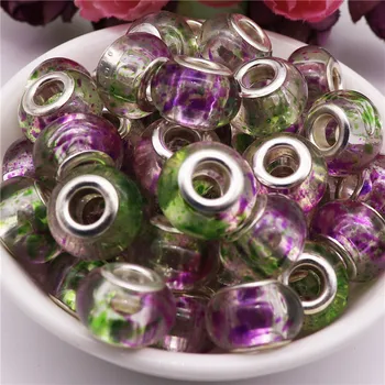 

10 pcs Big Hole Flower Painting Spacer Bead Charms Large Hole European Spacer Beads For DIY Jewelry Making Fit Pandora Bracelet