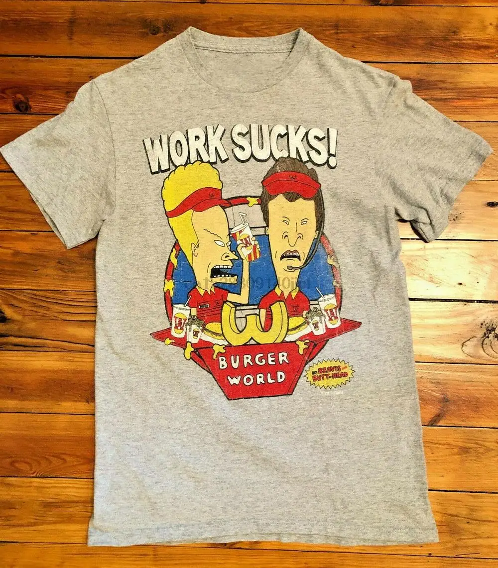 Beavis Butthead Футболка серая работа сосет MTV Burger World 90s Ретро маленький S футболка