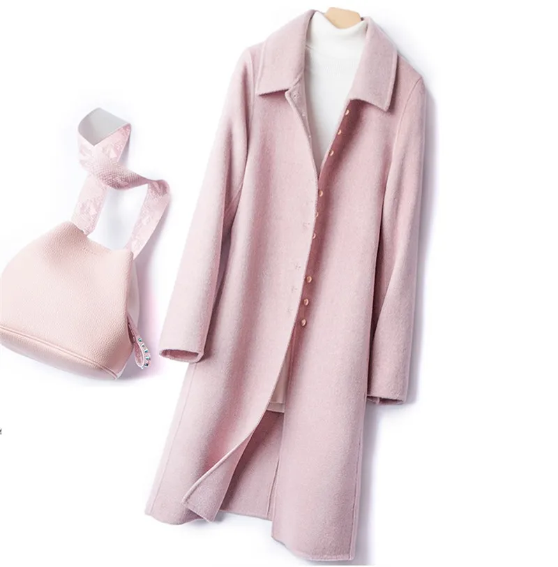 Женская Корейская осенне-зимняя Двусторонняя кашемировая куртка новое длинное пальто Верхняя одежда Camel Женская высококачественная повседневная шерстяная куртка F1006