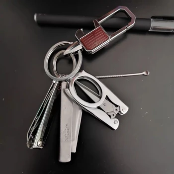 

Key Ring Set Scissors And Ear Pick Multi-function Car Keychain DIY Auto Accessories Stainless Steel Silver Link Alloy Decorating