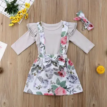 

Newborn Infant Baby Girls Cloth Sweet 3pcs Clothes Rompers Bodysuit Floral Flower Skirt Headband Suit Set Outfits Set 2019