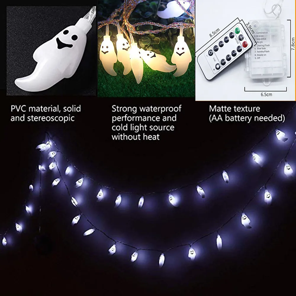 5m40LEDHalloween Ghost гирлянды на батарейках огни с дистанционным управлением рождественские наружные огни