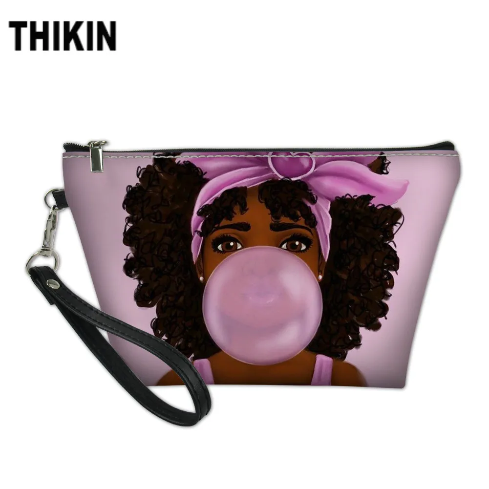 

THIKIN Personalized Art Black African Girl Print Cosmetic Case Travel Toiletry Bags Ladies Portable Bag for Girls Female Women
