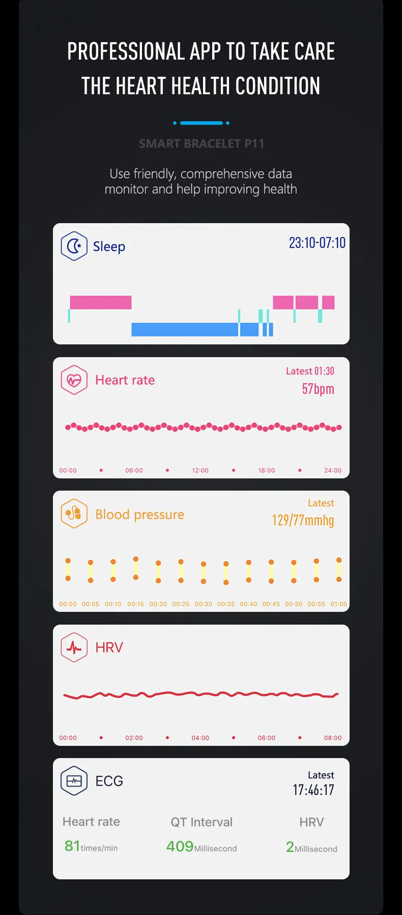 ECG+ HRV браслет для здоровья кровяное давление смарт-Браслет фитнес-трекер браслет с напоминанием о звонках для IOS Andriod для мужских и женских часов