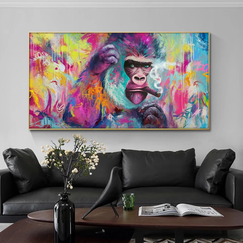 Painting Animal Prints Funny Smoking Orangutan Canvas Paintings Wall Art Posters and Modern Room Decor | Дом и сад